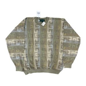 Vintage earth tone 90s abstract print chunky knit sweater Size L